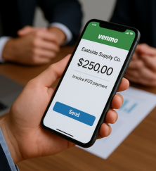 Businessperson sending a Venmo payment for an invoice on a smartphone